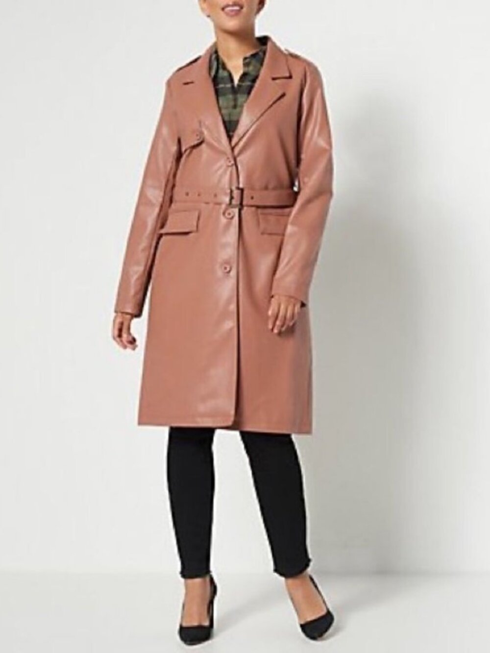 Attitudes by Renee Faux Leather Trench Coat